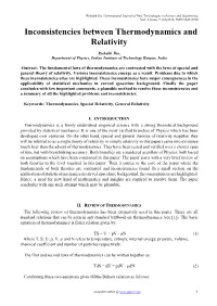 Inconsistencies Between Thermodynamics and Relativity