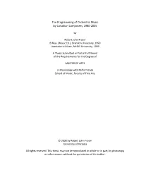 The Programming of Orchestral Music by Canadian Composers, 1980-2005