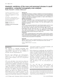 Anatomic Variations of the Nose and Paranasal Sinuses in Saudi Population