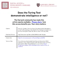 Does the Turing Test Demonstrate Intelligence Or Not?