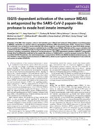 ISG15-Dependent Activation of the Sensor MDA5 Is Antagonized by the SARS-Cov-2 Papain-Like Protease to Evade Host Innate Immunity