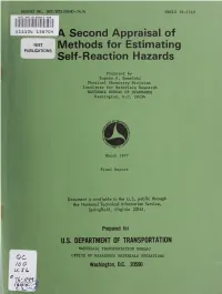 A Second Appraisal of Methods for Estimating Self-Reaction Hazards