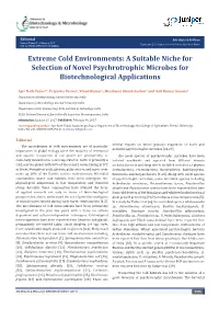 Extreme Cold Environments: a Suitable Niche for Selection of Novel Psychrotrophic Microbes for Biotechnological Applications