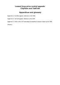 1259/3/3/16; 1261/3/3/16 Talktalk Telecom Group PLC and Cityfibre V Office of Communications (BCMR) – CMA Final Determination