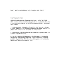 Draft Wms on Special Adviser Numbers and Costs