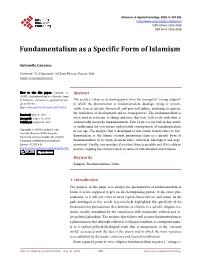 Fundamentalism As a Specific Form of Islamism