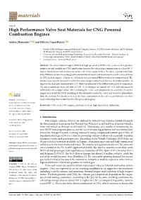 High Performance Valve Seat Materials for CNG Powered Combustion Engines