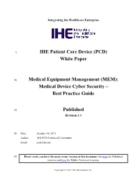 Medical Device Cyber Security – Best Practice Guide