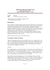 Application Tips for Word Processors Introduction Formatting a Table Of