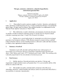 Nitrogen, Ammonia, Colorimetry, Salicylate-Hypochlorite, Automated-Segmented Flow