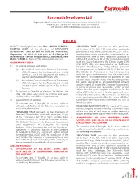 NOTICE Parsvnath Developers Ltd