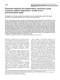 Precision Medicine for Hepatocelluar Carcinoma Using Molecular Pattern Diagnostics: Results from a Preclinical Pilot Study
