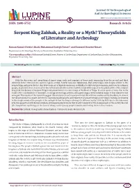 Serpent King Zahhak, a Reality Or a Myth? Theorysfields of Literature and Archeology