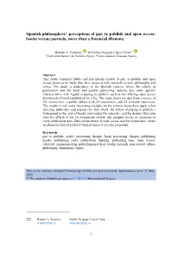 Spanish Philosophers' Perceptions of Pay to Publish and Open Access
