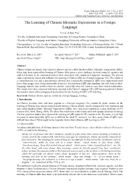 The Learning of Chinese Idiomatic Expressions As a Foreign Language