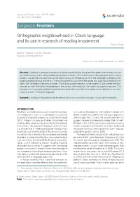 Orthographic Neighbourhood in Czech Language and Its Use in Research of Reading Impairment Original Study