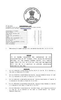 27.09.2018 Supplementary List Supplementary List for Today in Continuation of the Advance List Already Circulated