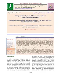 Design and Development of Microcontroller Based Solar Powered College Bell