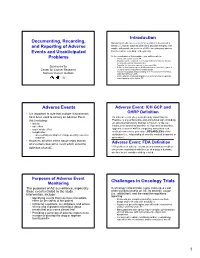 Documenting, Recording, and Reporting of Adverse Events And