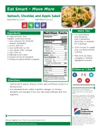 Eat Smart • Move More Spinach, Cheddar, and Apple Salad Prep Time: 15 Minutes Total Time: 15 Minutes