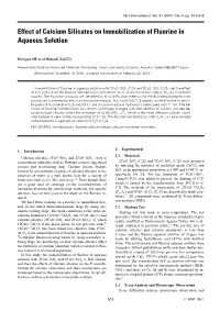Effect of Calcium Silicates on Immobilization of Fluorine in Aqueous Solution