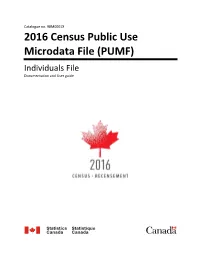 2016 Census Public Use Microdata File (PUMF) Individuals File Documentation and User Guide