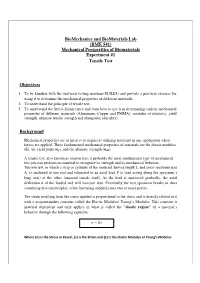 (BME 541) Mechanical Prosperities of Biomaterials Experiment #1 Tensile Test