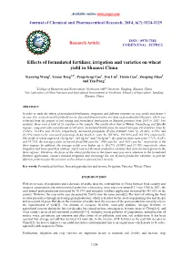 Effects of Formulated Fertilizer, Irrigation and Varieties on Wheat Yield in Shaanxi China