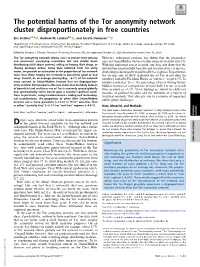 The Potential Harms of the Tor Anonymity Network Cluster Disproportionately in Free Countries