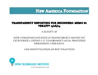 Transparency Reporting for Beginners: Memo #1 *Draft* 2/26/14