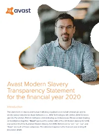 Avast Modern Slavery Transparency Statement for the Financial Year 2020