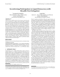 Incentivising Participation in Liquid Democracy with Breadth-First Delegation∗