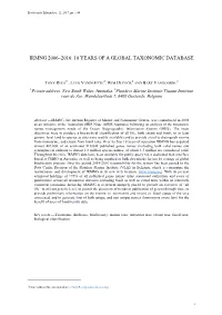 Irmng 2006–2016: 10 Years of a Global Taxonomic Database