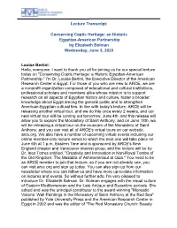 Lecture Transcript: Conserving Coptic Heritage: an Historic Egyptian