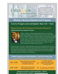 Monday, February 8 Speakers and Programs