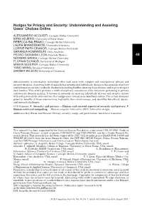 Nudges for Privacy and Security: Understanding and Assisting Users' Choices Online 44