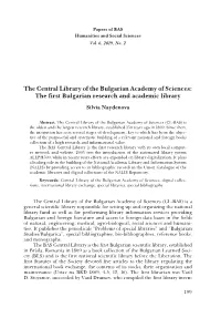 The Central Library of the Bulgarian Academy of Sciences: the First Bulgarian Research and Academic Library