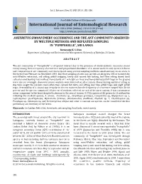 ANEURETUS SIMONI EMERY OCCURRENCE and the ANT COMMUNITY OBSERVED by MULTIPLE METHODS and REPEATED SAMPLING in “POMPEKELLE”, SRI LANKA Ratnayake K