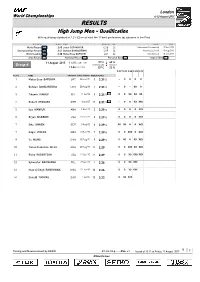 RESULTS High Jump Men - Qualification with Qualifying Standard of 2.31 (Q) Or at Least the 12 Best Performers (Q) Advance to the Final