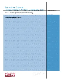 American Samoa Demographic Profile Summary File: Technical Documentation U.S