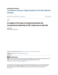 An Analysis of the Study of Mechanical Properties and Microstructural Relationship of HSLA Steels Used in Ship Hulls
