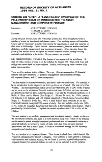 Course 220 "Lite": a "Less Filling" Overview of the Fellowship Exam on Introduction to Asset Management and Corporate Finance
