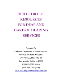 Directory of Resources for Deaf and Hard of Hearing Services