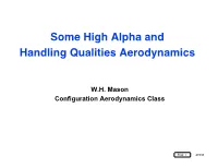 Some High Alpha and Handling Qualities Aerodynamics
