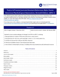 Taylor & Francis Journals Standard Reference Style Guide
