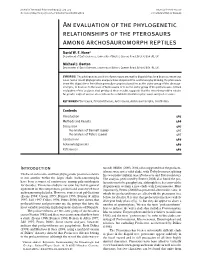 An Evaluation of the Phylogenetic Relationships of the Pterosaurs Among Archosauromorph Reptiles