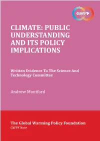 Climate: Public Understanding and Its Policy Implications