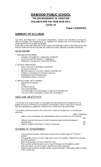 DAWOOD PUBLIC SCHOOL the ENVIRONMENT of PAKISTAN SYLLABUS for the YEAR 2010-2011 CLASS: IX Paper 2 (2059/02)