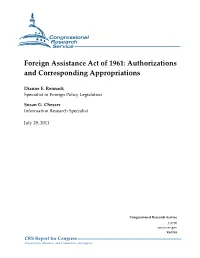 Foreign Assistance Act of 1961: Authorizations and Corresponding Appropriations
