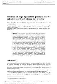 Influence of High Hydrostatic Pressure on the Optical Properties of Minced Fish Proteins